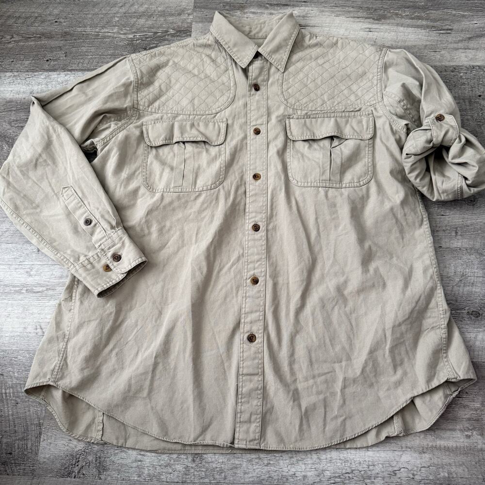 Cabela's Double Quilted Shooting Shirt Mens Large Khaki Button-Up Pockets